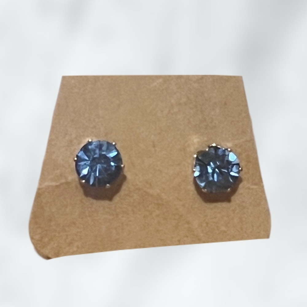 Blue Crystal Stud Earrings - Elegant Round Cut